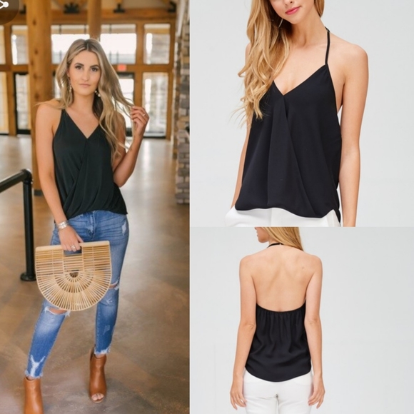 New BOHO Backless Draped Halter V Plunge Tank Top - Picture 7 of 8